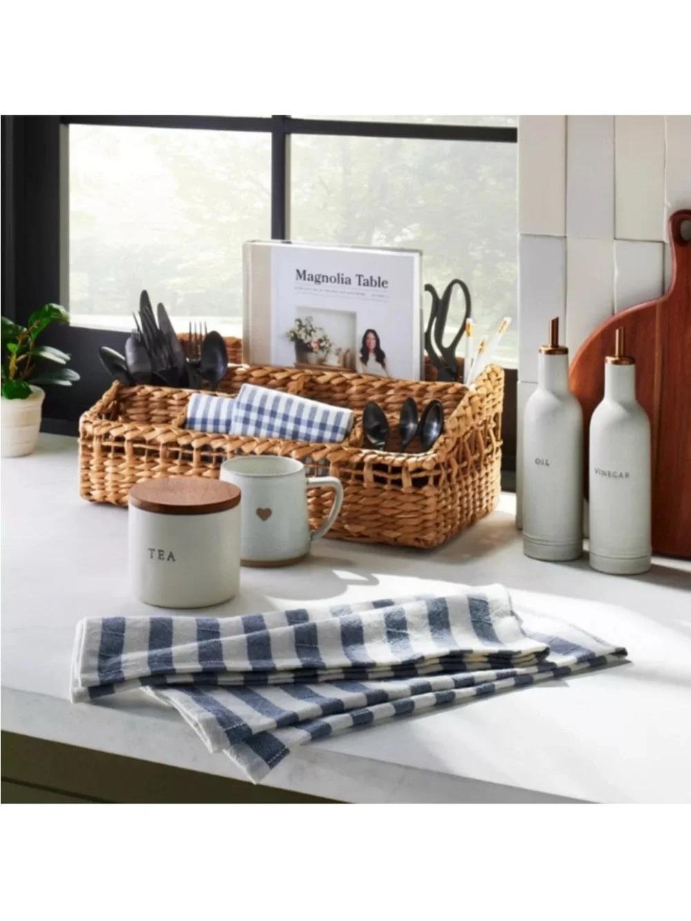 NEW IN BOX Hearth & Hand With Magnolia 2pc Oil & Vinegar Stoneware Bottle Set